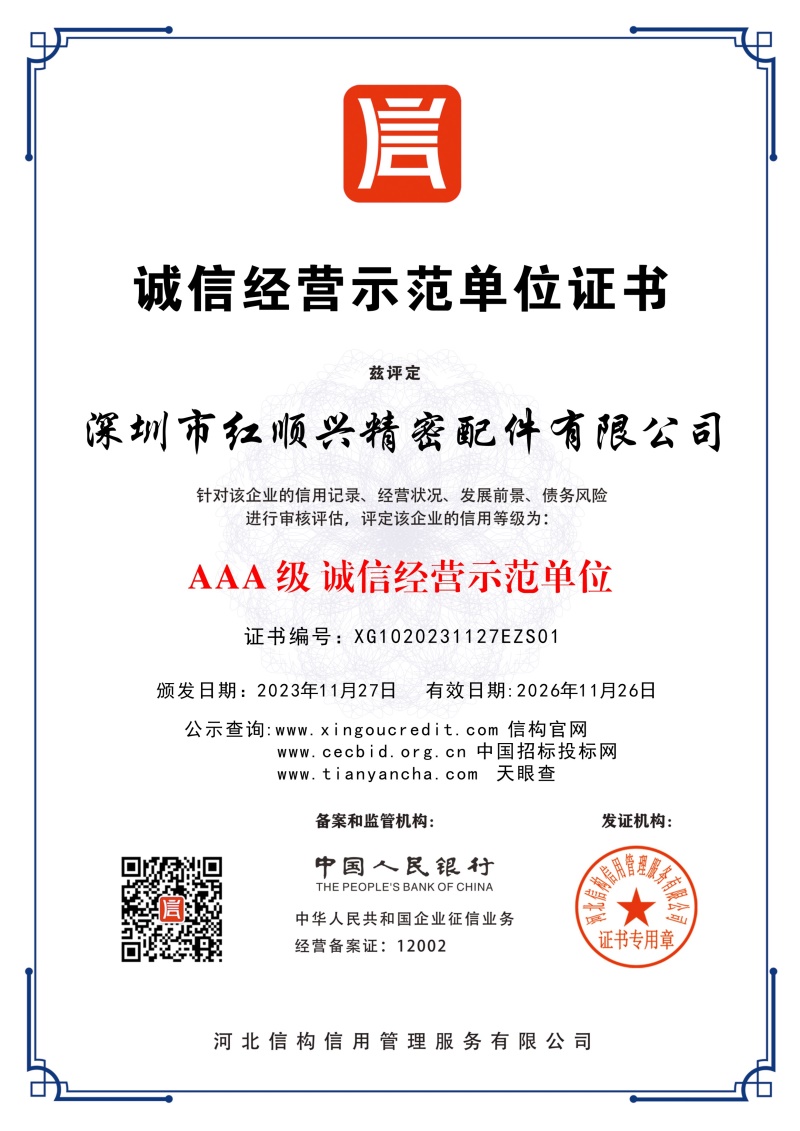 誠(chéng)信經(jīng)營(yíng)示范單位證書